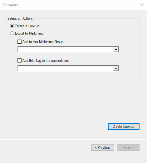 The Compare Action window