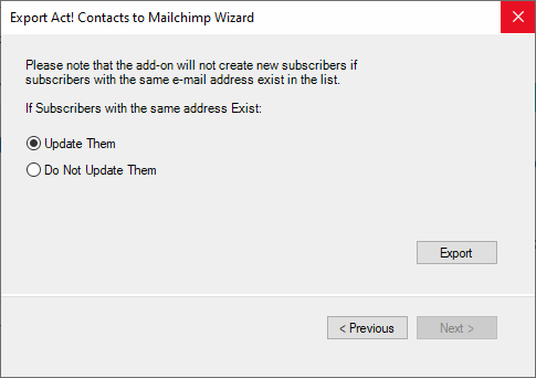 Export Wizard Screen #3