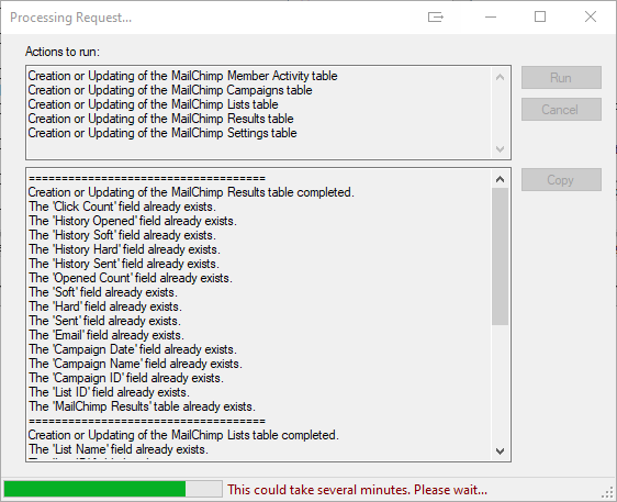 The final screen of the MC table Manager