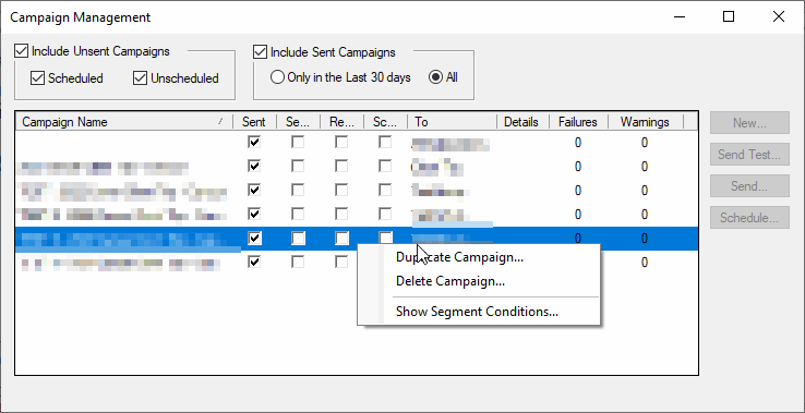 The Manage Campaign window